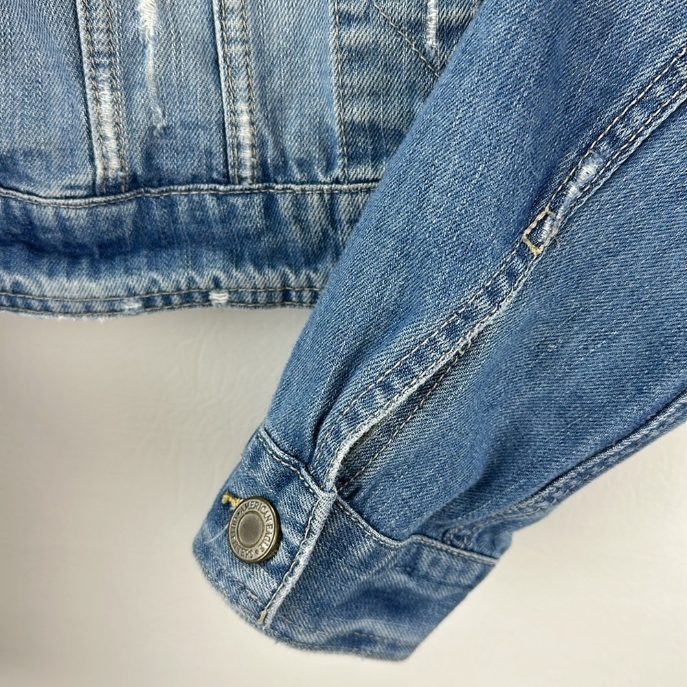American Eagle 100% Cotton Distressed Denim Jean Jacket, XL - Picture 4 of 11
